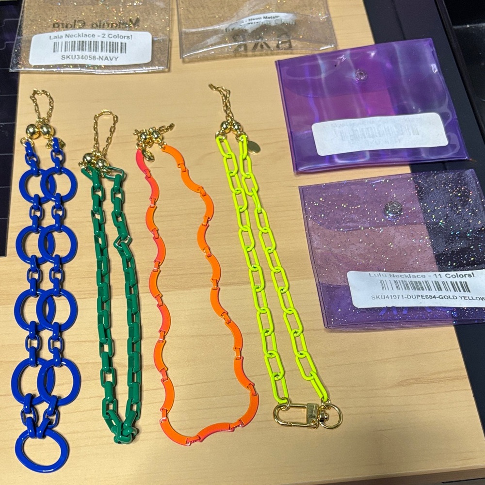 Bold Blue and Green Chain Necklace Set